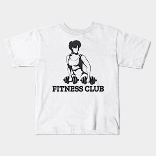 Athletic woman with dumbbells Fitness club emblem Kids T-Shirt